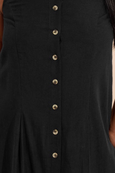 Yours Curve Black Linen Button Through Midaxi Dress