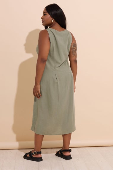 Yours Curve Khaki Green Linen Button Through Midaxi Dress