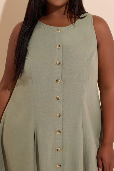 Yours Curve Khaki Green Linen Button Through Midaxi Dress