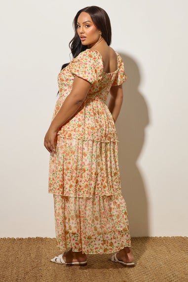 Yours Curve Butter Yellow Floral Tiered Maxi Dress