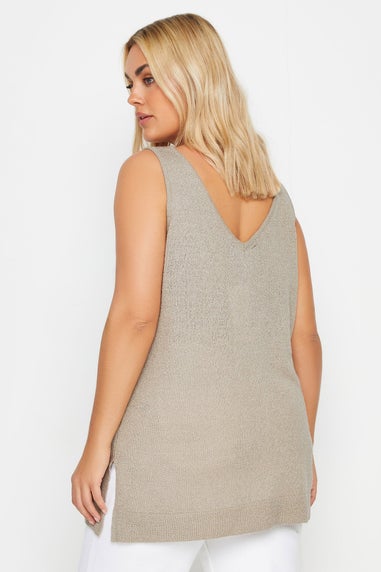 Yours Curve Natural Brown Knitted Vest Top