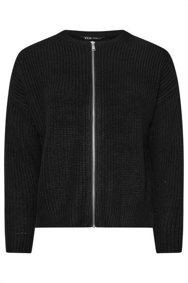 Yours Curve Black Knitted Bomber Cardigan