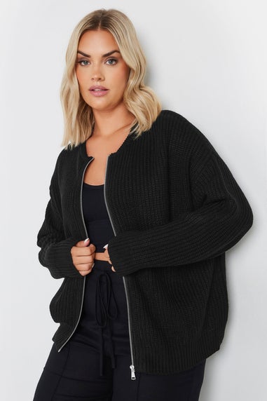Yours Curve Black Knitted Bomber Cardigan