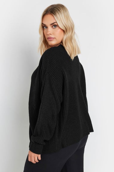 Yours Curve Black Knitted Bomber Cardigan