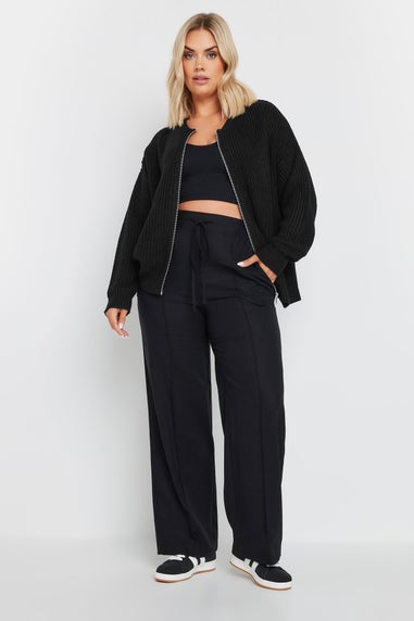Yours Curve Black Knitted Bomber Cardigan