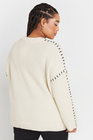 YOURS Curve Cream Contrast Stitch Knitted Jumper
