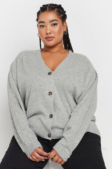 Yours Curve Grey Speckled Button Through Cardigan