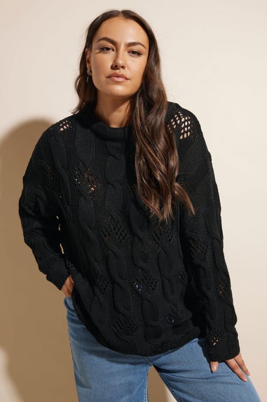 YOURS Curve Black Chunky Cable Knit Jumper