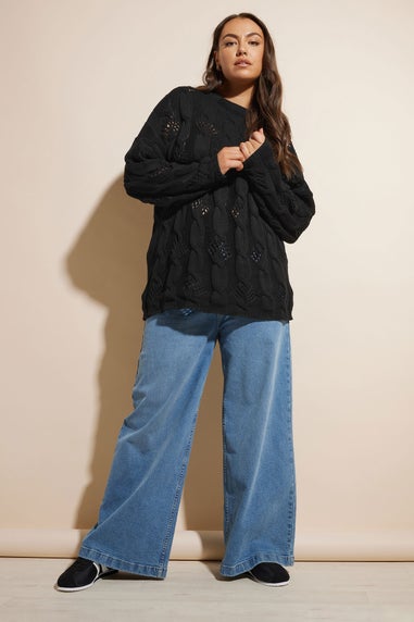 YOURS Curve Black Chunky Cable Knit Jumper