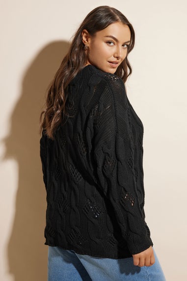 YOURS Curve Black Chunky Cable Knit Jumper
