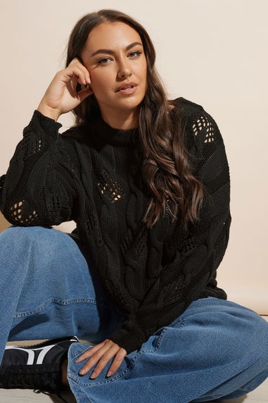 YOURS Curve Black Chunky Cable Knit Jumper