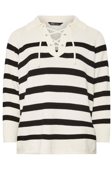 YOURS Curve White Stripe Tie Neck Jumper