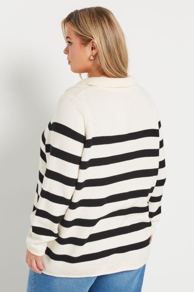 YOURS Curve White Stripe Tie Neck Jumper