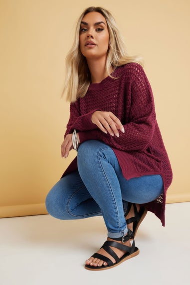 YOURS Curve Burgundy Red Knitted Side Split Jumper