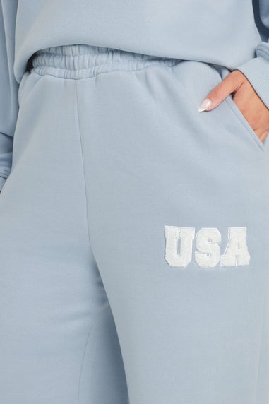 Yours Curve Light Blue Slogan Wide Leg Joggers