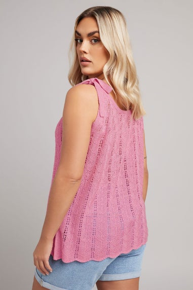 Yours Curve Pink Bow Tie Detail Knitted Vest Top