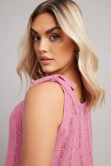 Yours Curve Pink Bow Tie Detail Knitted Vest Top