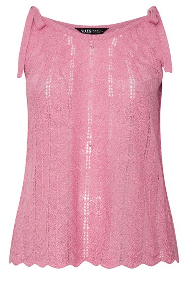 Yours Curve Pink Bow Tie Detail Knitted Vest Top
