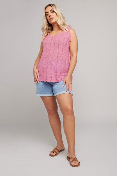 Yours Curve Pink Bow Tie Detail Knitted Vest Top