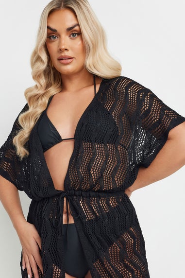 Yours Curve Black Beach Kimono