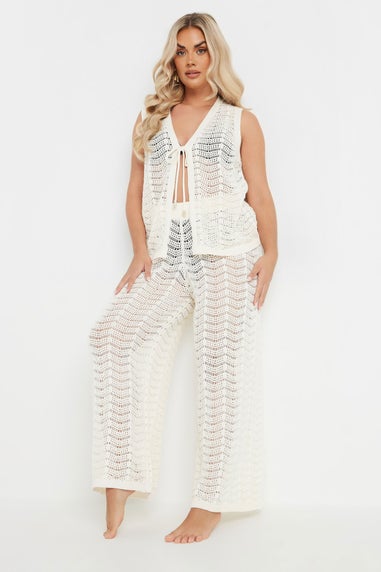 Yours Curve Ivory White Crochet Beach Trousers