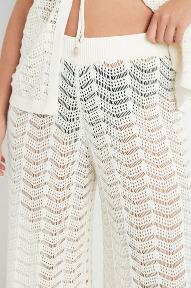 Yours Curve Ivory White Crochet Beach Trousers