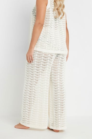 Yours Curve Ivory White Crochet Beach Trousers