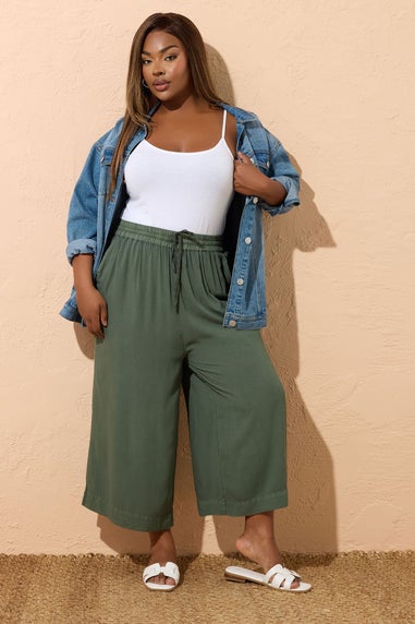 Yours Curve Khaki Green Chambray Culottes
