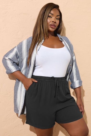 Yours Curve Black Chambray Shorts