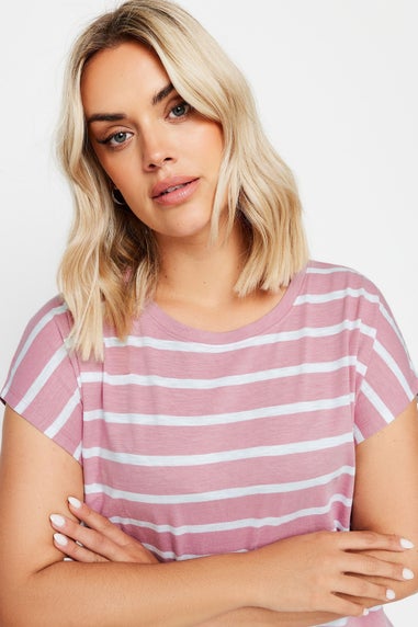 Yours Curve Pink Stripe Grown On Sleeve T-Shirt