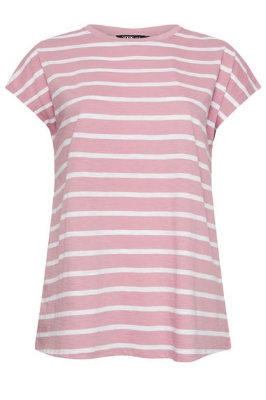 Yours Curve Pink Stripe Grown On Sleeve T-Shirt