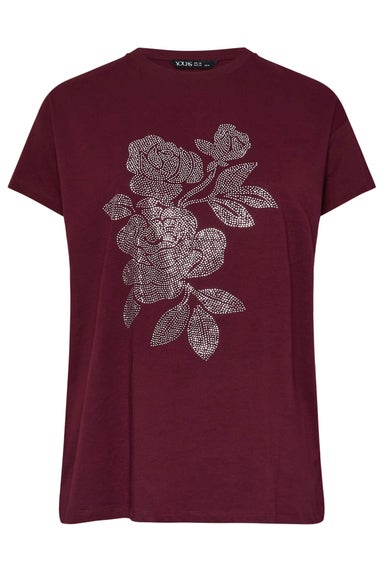 Yours Curve Burgundy Red Stud Embellished Floral Top