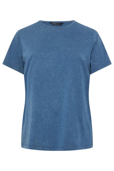 Yours Curve Blue Acid Wash T-Shirt