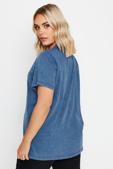 Yours Curve Blue Acid Wash T-Shirt