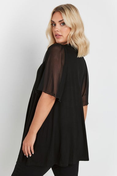 YOURS Curve Black Pleat Front Angel Sleeve Top