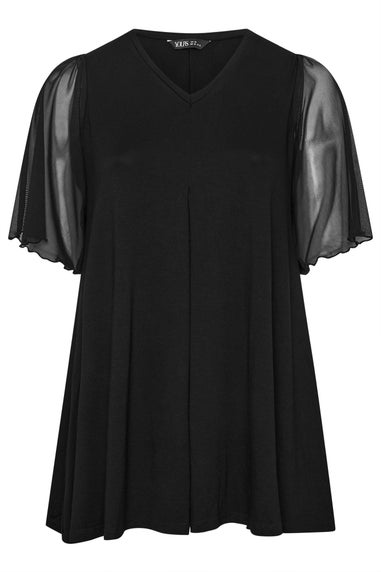 YOURS Curve Black Pleat Front Angel Sleeve Top