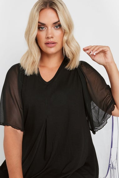 YOURS Curve Black Pleat Front Angel Sleeve Top