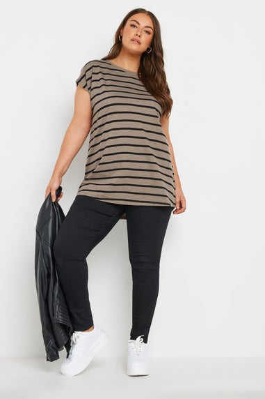 Yours Curve Mocha Brown Stripe T-Shirt