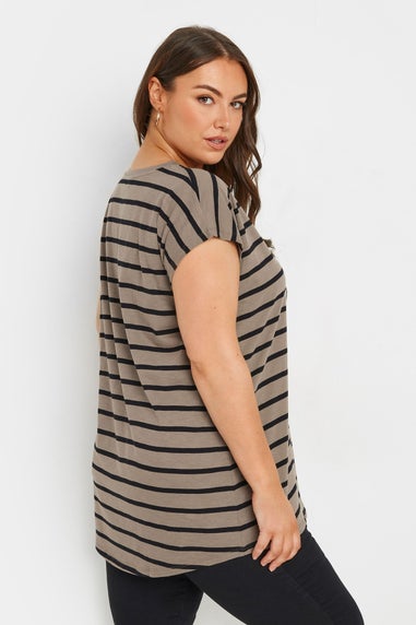 Yours Curve Mocha Brown Stripe T-Shirt