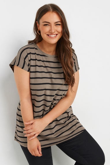 Yours Curve Mocha Brown Stripe T-Shirt