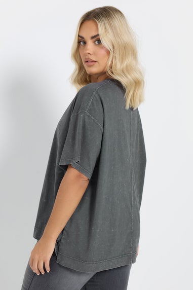 Yours Curve Grey Acid Wash Heavyweight Boxy T-Shirt