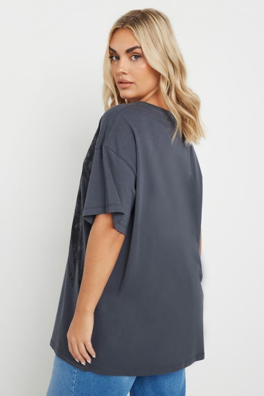 Yours Curve Grey Bow Print Oversized T-Shirt