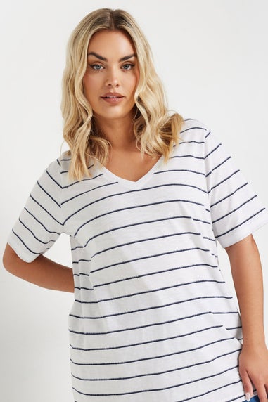 Yours Curve White Stripe Short Sleeve T-Shirt