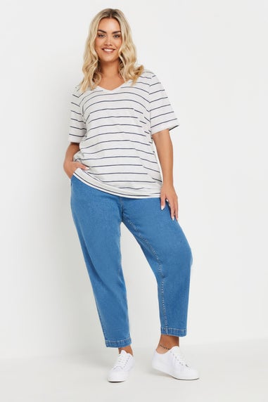 Yours Curve White Stripe Short Sleeve T-Shirt