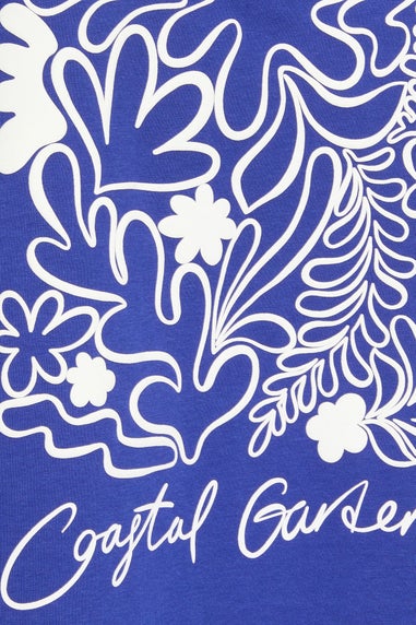 Yours Curve Blue Coastal Garden Graphic Print T-Shirt