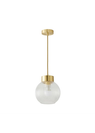 ValueLights Maddison Ribbed Glass Shade Brushed Gold Capped Ceiling Light
