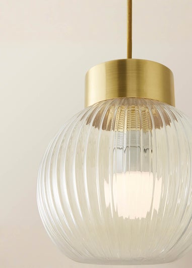 ValueLights Maddison Ribbed Glass Shade Brushed Gold Capped Ceiling Light