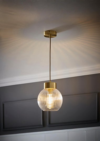 ValueLights Maddison Ribbed Glass Shade Brushed Gold Capped Ceiling Light