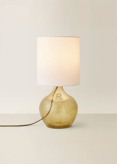 ValueLights Emily Dark Green Glass Table Lamp Natural Lampshade