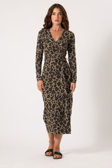 Long Tall Sally Brown Leopard Print Wrap Dress
